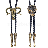 Gorgecraft 2Pcs 2 Style Imitation Leather Cords Bolo Ties, Cattle & Shield Alloy Lariat Necklaces for Men, Black, 40.94~41.89 inch(104~106.4cm), 1Pc/style(NJEW-GF0001-08)