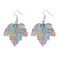 Spray Painted Stainless Steel Maple Leaf Dangle Earrings, Etched Metal Embellishments, with Iron Earring Hooks, Stainless Steel Color, Colorful, 60mm, Pin: 0.7mm(EJEW-I256-14P)
