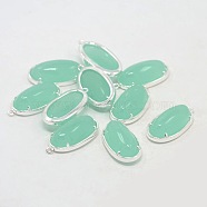 Silver Color Plated Brass Glass Pendants, Oval, Pale Turquoise, 24x15x7mm, Hole: 1mm(GLAA-J047-06S)