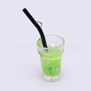 Resin Pendants, with Iron Loop, Cup with Drinking Straw, Lawn Green, 15x12x32mm, Hole: 1.5mm(RESI-WH0010-10B)