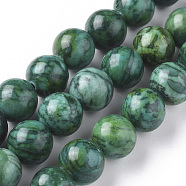 Natural China Silver Leaf Jasper Beads Strands, Dyed & Heated, Round, Green, 10mm, Hole: 1.2mm, about 37pcs/strand, 15.35 inch(39cm)(G-F668-29-10mm)
