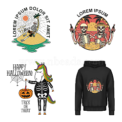 CREATCABIN 3Pcs 3 Style Halloween Theme Horse & Skull Pattern Pet Film with Hot Melt Adhesive Heat Transfer Film, for Garment Accessories, Mixed Color, 1pc/style(DIY-CN0001-42)