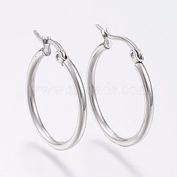 Tarnish Resistant 304 Stainless Steel Hoop Earrings, Hypoallergenic Earrings, Ring Shape, Stainless Steel Color, 12 Gauge, 29~31x2mm, Pin: 0.7~1.3x0.68mm(EJEW-F105-09P)