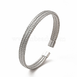 Non-Tarnish 304 Stainless Steel Mesh Chains Shape Open Cuff Bangle for Women, Stainless Steel Color, Inner Diameter: 2-1/4x2-1/8 inch(5.4x5.8cm)(BJEW-C033-01P)