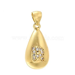 Rack Plating Brass Micro Pave Cubic Zirconia Pendants, Long-Lasting Plated, Lead Free & Cadmium Free,Real 18K Gold Plated, Teardrop with Letter Charms, Letter R, 21x11mm, Hole: 5x3mm(KK-L226-102G-R)