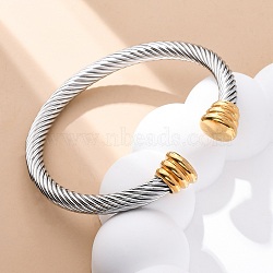 304 Stainless Steel Cuff Bangles, Torque Bangles for Women, Ion Plating(IP), Golden & Stainless Steel Color, 1/2 inch(1.15cm), Inner Diameter: 1-7/8x2-1/4 inch(4.7x5.7cm) (BJEW-P310-11GP)