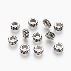 Tibetan Style Alloy European Beads, Large Hole Wheel Beads, Cadmium Free & Nickel Free & Lead Free, Antique Silver, 9x4.5mm, Hole: 4.5~5mm, about 1136pcs/1000g(MPDL-7610-AS-NR)