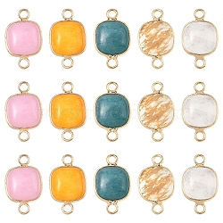 10Pcs 5 Styles Tigerskin Glass & Dyed Natural White Jade & Quartz Crystal Square Links Connector Charmss, with Brass Findings, Golden, 21x13x5~5.5mm, Hole: 2.5mm, 2pcs/style(G-YW0002-75)