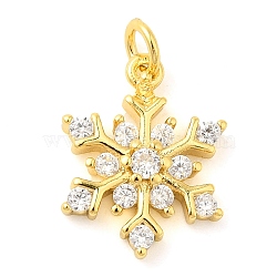 Snowflake Real 18K Gold Plated Rack Plating Brass Micro Pave Cubic Zirconia Pendants Charms, Lead Free & Cadmium Free, Clear, 14x11x3mm, Hole: 3mm(KK-S396-11B)