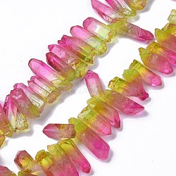 Natural Quartz Crystal Dyed Beads Strands, Nuggets, Deep Pink, 15~45x10~15x8~10mm, Hole: 1mm, about 36~37pcs/strand, 32.5~33cm(G-I345-02C)