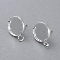 304 Stainless Steel Stud Earring Settings, with Loop, Flat Round, Silver, Tray: 12mm, 16.5x14x2mm, Hole: 2mm, Pin: 0.8mm(X-STAS-H380-B-13S)