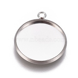 304 Stainless Steel Pendant Cabochon Settings, Plain Edge Bezel Cups, Flat Round, Stainless Steel Color, Tray: 16mm, 20.5x17.5x2mm, Hole: 1.8mm(X-STAS-G127-13-16mm-P)