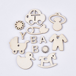 Laser Cut Wood Shapes, Unfinished Wooden Embellishments, Wooden Cabochons, Baby Theme, Mixed Shapes, PapayaWhip, 12~30.5x9~35.5x2.5mm(WOOD-T011-47)