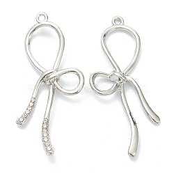 Alloy Pendants, Bowknot with Crystal Rhinestone, Platinum, 48.5x20x5mm, Hole: 1.6mm(X-PALLOY-E580-01P)