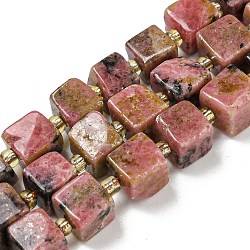 Natural Rhodonite Beads Strands, Cube, with Seed Beads, 6~7x6~7x6~7mm, Hole: 1mm, about 41pcs/strand, 15.35''(39cm)(G-G053-B11-01B)