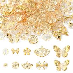 Diy Jewerly Making Kits, Acrylic Beads and Pendants, Mixed Shape, Gold, 10.5~29x12.5~42.5x4~8.5mm, Hole: 1.6~2.5mm, about 20g/set, 20~25pcs/set(MACR-CJC0004-20F)