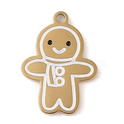 Christmas Theme Ion Plating(IP) 304 Stainless Steel Enamel Pendants, Golden, Gingerbread Man, 16.5x12x1.5mm, Hole: 1.2mm(STAS-Z083-07G-01)