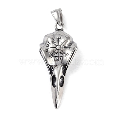 Viking 316 Surgical Stainless Steel Pendants, Crow Mouth with Vegvisir, Antique Silver, 49.5x20.5x11mm, Hole: 8.5x4.5mm(STAS-E212-17AS)