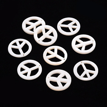 Natural Freshwater Shell Pendants, Peace Sign, Seashell Color, 15x1.2mm, Hole: 0.8mm