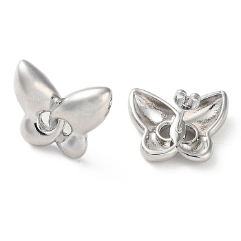 Butterfly Rack Plating Brass Stud Earrings for Women, Long-Lasting Plated, Lead Free & Cadmium Free, Platinum, 20x24mm