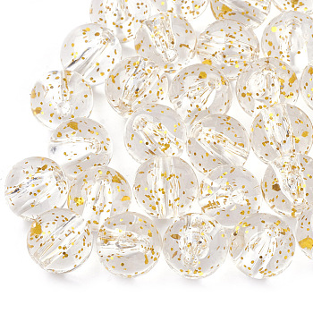 Transparent Acrylic Beads, with Glitter Powder, Round, Gold, 10mm, Hole: 1.8mm