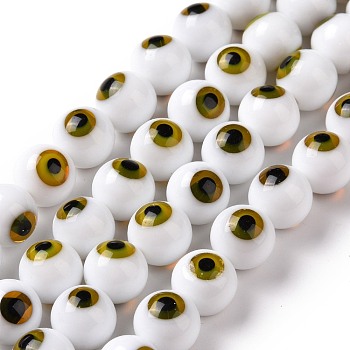 Handmade Evil Eye Lampwork Round Bead Strands, White, 10mm, Hole: 1mm, about 39pcs/strand, 14.96 inch