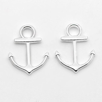 Alloy Pendants, Cadmium Free & Lead Free, Anchor, Silver Color Plated, 19x15x2mm, hole: 3mm