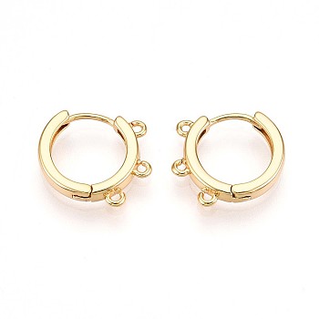 Brass Hoop Earring Finding, Lead Free & Nickel Free & Cadmium Free, Ring, Real 18K Gold Plated, 13.5x16x2.5mm, Hole: 1.5mm, Pin: 0.9mm
