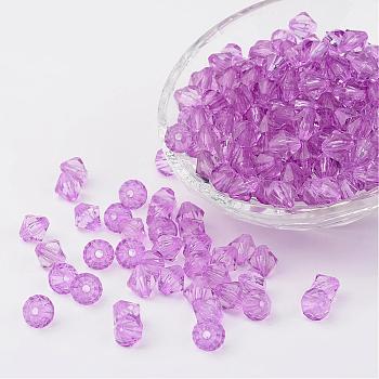 Faceted Bicone Transparent Acrylic Beads, Dyed, Plum, 4mm, Hole: 1mm, about 13000pcs/500g