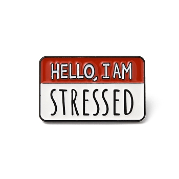 Rectangle with Quote Hello I'm Stressed Enamel Pin, Electrophoresis Black Zinc Alloy Brooch for Backpack Clothes, Dark Red, 21x30x1.5mm