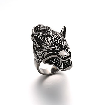 Wolf Personalized Retro Men's 304 Stainless Steel Finger Rings, Antique Silver, 17~23mm