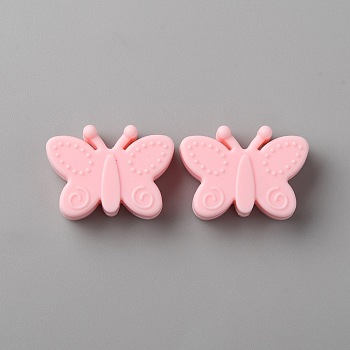 Food Grade Eco-Friendly Silicone Beads, Chewing Beads For Teethers, DIY Nursing Necklaces Making, Butterfly, Pink, 21x30x11mm, Hole: 2.2mm