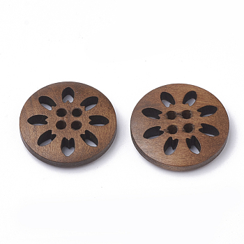 4-Hole Wooden Buttons, Flat Round, Coconut Brown, 24.5~25.5x4.5~5mm, Hole: 1.5mm