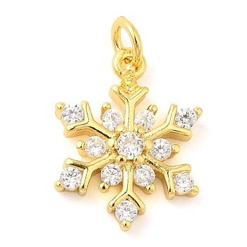 Snowflake Real 18K Gold Plated Rack Plating Brass Micro Pave Cubic Zirconia Pendants Charms, Lead Free & Cadmium Free, Clear, 14x11x3mm, Hole: 3mm