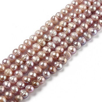 Natural Cultured Freshwater Pearl Beads Strands, Potato, Dyed, Saddle Brown, 6.5~7x6.5~7mm, Hole: 0.6mm, about 52pcs/strand, 13.58 inch(34.5cm)