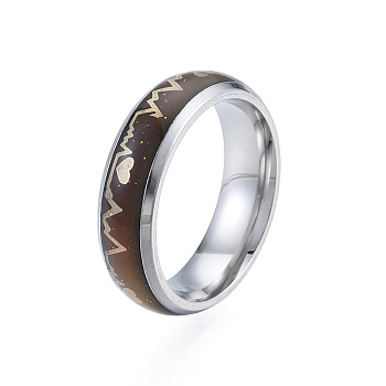 Heart Beat Mood Ring, Temperature Change Color Emotion Feeling 201 Stainless Steel Finger Ring for Women, Stainless Steel Color, Inner Diameter: 17mm