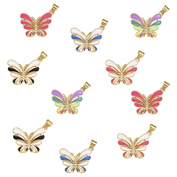5Pcs 5 Colors Eco-friendly Brass Micro Pave Cubic Zirconia Pendants, with Enamel, Long-Lasting Plated, Real 18K Gold Plated, Butterfly, Mixed Color, 24.5x21x3mm, Hole: 4.5x3.5mm, 1pc/color