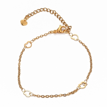 304 Stainless Steel Cable Chain Anklets, with Heart Links and Lobster Claw Clasps, Golden, 9 inch(22.8cm)