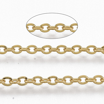 304 Stainless Steel Cable Chains, Soldered, Flat Oval, Golden, 2x1.6x0.3mm, about 6.56 Feet(2m)/strand
