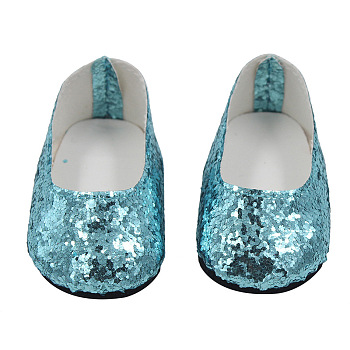 Glitter Cloth Doll Shoes, for 18 "American Girl Dolls Accessories, Dark Turquoise, 70x35x28mm