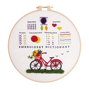 DIY Embroidery Kit, including Embroidery Needles & Thread, Linen Cloth, Bicycle, 290x290mm