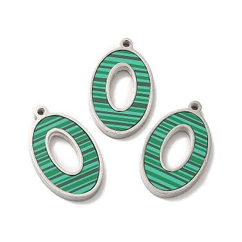 Synthetic Malachite Pendants, Number 0 Charms, with 304 Stainless Steel Findings, Stainless Steel Color, 17x10x2mm, Hole: 1mm