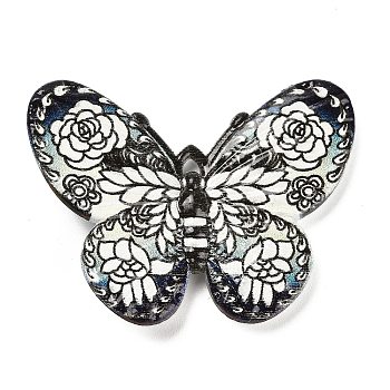 Printed Opaque Acrylic Beads, Butterfly, Black, 31x41x4.5mm, Hole: 1.5mm