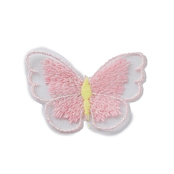 Sew on Computerized Embroidery Polyester Clothing Patches, Appliques, Butterfly, Pink, 47x58x1.5mm