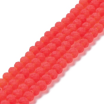 Transparent Glass Beads Strands, Faceted, Frosted, Rondelle, Tomato, 3.5mm, Hole: 1mm