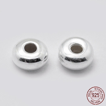 925 Sterling Silver Spacer Beads, Donut, Silver, 3x2mm, Hole: 1mm