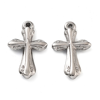 201 Stainless Steel Pendants, Cross Charm, Stainless Steel Color, 23.5x14.5x3mm, Hole: 1.4mm