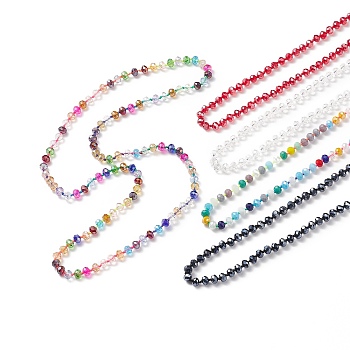 5Pcs 5 Style Bling Glass Beaded Necklaces Set for Women, Mixed Color, 35.43 inch(90cm), 1Pc/style