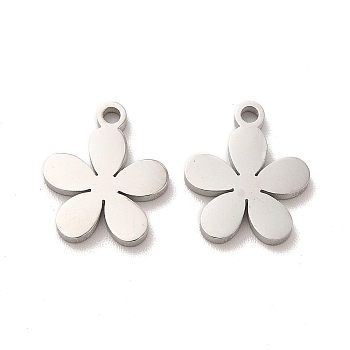 304 Stainless Steel Charms, Laser Cut, Flower Charm, Stainless Steel Color, 12.5x10.5x1.4mm, Hole: 1.4mm