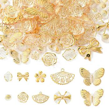 Diy Jewerly Making Kits, Acrylic Beads and Pendants, Mixed Shape, Gold, 10.5~29x12.5~42.5x4~8.5mm, Hole: 1.6~2.5mm, about 20g/set, 20~25pcs/set